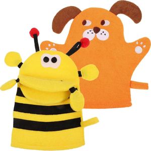 2 Stks Kids Bad Mitt Washandjes Handschoenen Spons - Leuke Dier Peuter Exfoliërende Scrubber Loofah Cartoon Handpop Voor Jongens Meisjes - Kinderen Badhandschoen