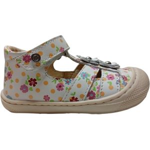Naturino - Maggy - mt 18 - velcro 2 bloemen bumper bloemenprint gesloten lederen sandalen - wit - gele stippen