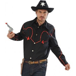 Zwart cowboy shirt met rode glitters Xl