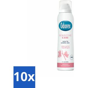 10 x Odorex Deodorant Spray Sensitive Care 150 ml - Alcoholvrij - Dermatologisch Getest - Frisse Geur
