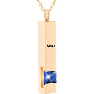 Luxe Ashanger | Met Ketting En Gravering | Mama | Assieraad | Rosegoudkleurig Met Blauwe Steen | As Ketting | Gedenksieraad | Urn | Incl. As vuller