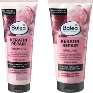 Balea Professional Keratin Repair Shampoo & Conditioner - COMBI-VERPAKKING | Shampoo 250 ml & Conditioner 200 ml - Verzorgende Formule | Siliconenvrij - Voor breekbaar en beschadigd haar