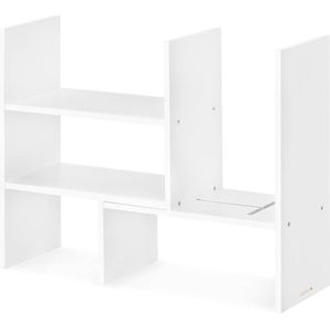 Verstelbare bamboe bureau-organizer met opbergplanken - Aanpasbare opruimmodule voor op bureau - Wit