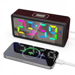 Houten LED Wekker met RGB Display, Dual Alarm en Snooze Functie voor Kinderen