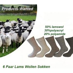 Lams Wollen Sokken 6 Paar in Zwart Kleur-Maat 43/45