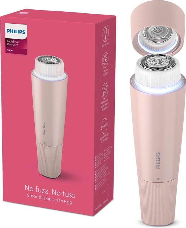 Philips Gezichtshaarverwijderaar 5000 Series + Spiegel en LED-lampje – Roze – BRR454