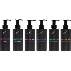 Shower & Wash Set - Fresh Ginger + Hamam + Hammam Herbal + Sweet Orange & Cedarwood + White Lotus en Zen Moment - bodycare - luxe fles - set van 6 stuks - Cadeau - giftset voor hem en haar
