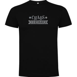 Zwart T-Shirt met “Chaos Coordinator“ Afbeelding Zilver Maat M