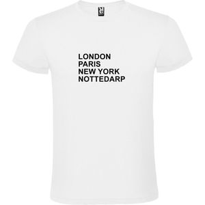 wit T-Shirt met London,Paris, New York , Nottedarp tekst Zwart Size XS