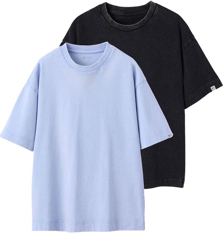 Set van 2 effen t-shirts met een gewassen effect JONEN hemelsblauw