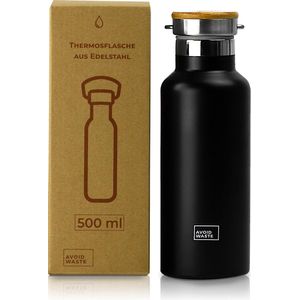Avoid Waste - Thermosfles - 500 ml zwart - mooi design- ecologisch verpakt in karton