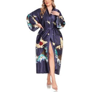 Lange Satijnen Kimono Badjas voor Dames - Geschikt voor Grote Maten