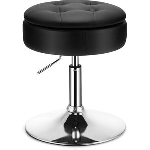 Kaptafel Krukje met Opberghouder, 360° Draaibare Stoel van PU leer, Make-up kruk In Hoogte Verstelbaar van 51 tot 66cm met Opklapbaar Deksel, Ronde Voetenbank voor Woon- en Slaapkamer (Zwart)