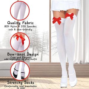 2 paar dames overknee kousen met strik - Rood en wit