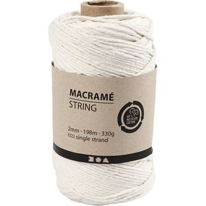 Macramé Koord, L: 198 m, 2 mm, Off-white, 330 gr, 1 Rol