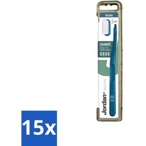 15 x Jordan - Tandenborstel - Green Change - Medium - 4 Opzetborstels & 1 Houder - Tandenborstel - Vervangbare Kop - Duurzaam Poetsen - Milieuvriendelijk - Medium Borstelharen