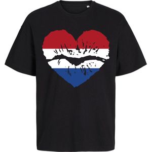 Grappig T-Shirt Heren Dames - Rood Wit Blauwe Hart - Zwart - EK - WK - Koningsdag - Maat XL