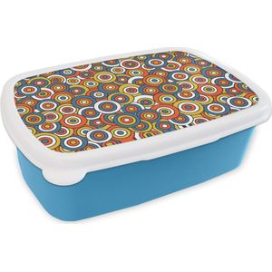 Broodtrommel Blauw - Lunchbox - Brooddoos - Patroon - Retro - Cirkel - 18x12x6 cm - Kinderen - Jongen
