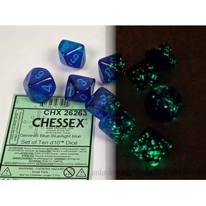 Chessex Gemini blauw-blauw/lichtblauw Luminary Dobbelsteenset (10 stuks)