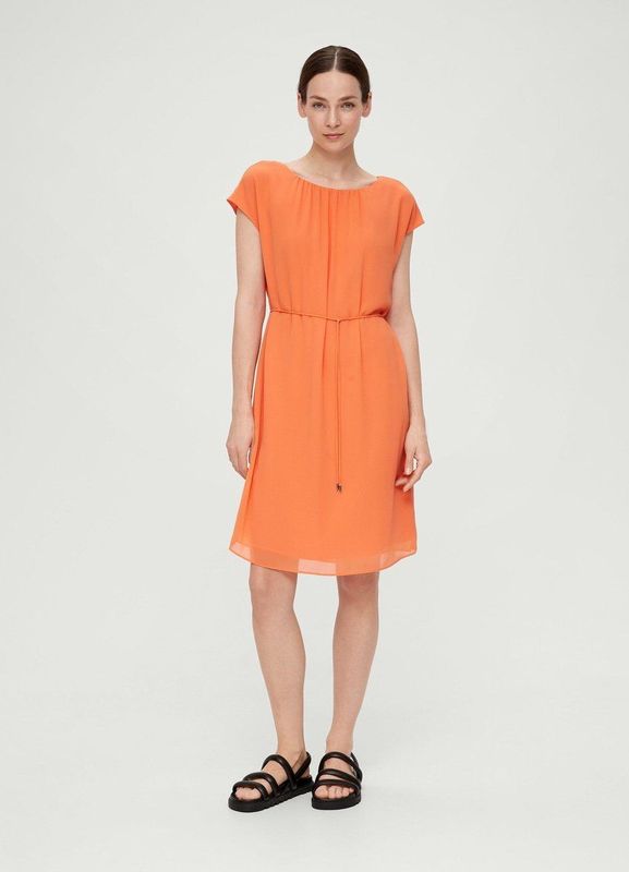 s.Oliver - Chiffon Jurk - A-lijn - Plooien - Ronde Hals