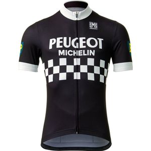 Retro Peugeot Heren fietsshirt zwart wit met korte mouwen en volledige rits -3XL