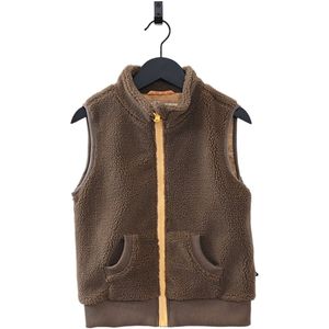 Ducksday - fleece bodywarmer voor kinderen - teddy sherpa - unisex - taupe bruin - geel - maat 146/152