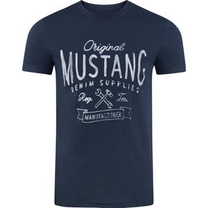 Mustang Heren T-Shirt Basic Print Tee regular fit Blauw S Ronde Hals Volwassenen Opdruk Print Shirts
