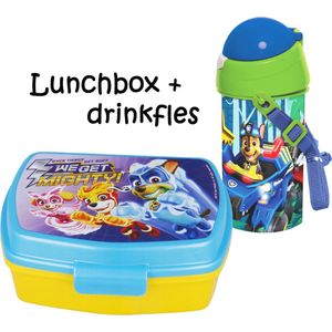 Set van 2: Lunchbox en Drinkfles met Paw Patrol Design BPA vrij, gemakkelijk schoon te maken, officieel Licentieartikel Paw Patrol Lunchbox en Kinderen Waterfles voor School J3001