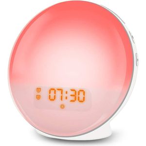 Wake up light - Lichtwekker - Led-wake-up light - Wekker met zonsopgangssimulatie - Daglichtwekker - FM-radio - Wekker met licht - 7 kleuren - 7 wekgeluiden - Wekker - Kinderalarm - Klok - Nachtlampje - Bedlampje