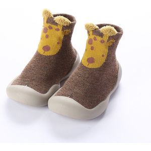 Anti-slip schoentjes - Sok sloffen - Eerste loopschoentjes van Baby-Slofje - Bruin giraffe - Maat 18/19
