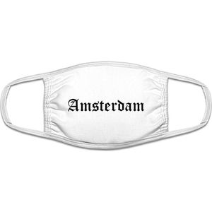 Amsterdam mondkapje | gezichtsmasker | bescherming | bedrukt | logo | Wit mondmasker van katoen, uitwasbaar & herbruikbaar. Geschikt voor OV