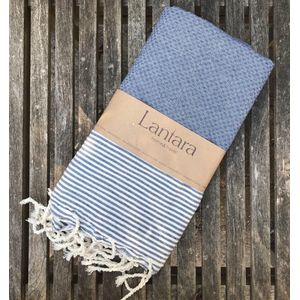 Lantara hamamdoek jeansblauw met ecru streepjes - 100x200cm