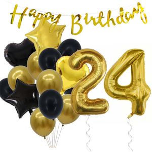 Snoes Ballonnen 24 Jaar Feestpakket – Versiering – Verjaardag Set Goldie Cijferballon 24 Jaar -Heliumballon