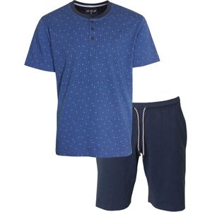 MEQ Heren Shortama - Polo Sluiting - Pyjama Set - Blauw - Maat S