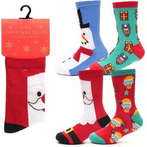 4 paar kleurrijke unisex kerstsokken voor kinderen met kerstman sneeuwpop elfjes en pakjes maat 36-39