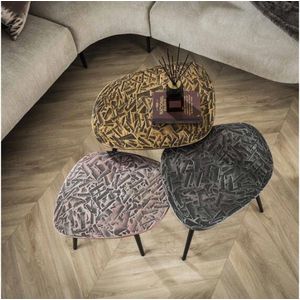 Salontafel set/3 vierhoekig patina metal - Koper-, Brons-, Zilver antiek