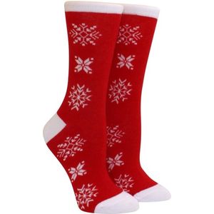 Sokken - Kerstsokken - Rood - Kerstsok voor Dames, Heren en Kinderen - Unisex - Kerstkleding - Christmas - Kerst - Sokken - Rood met Sneeuwvlok - Maat 35-42 - 1 paar