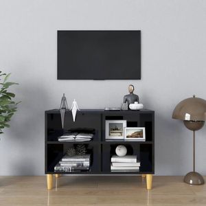 Furniture Limited - Tv-meubel met houten poten 69,5x30x50 cm hoogglans zwart