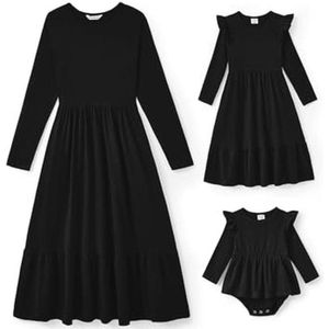 Moeder en Dochter Jurken Set met Lange Mouwen - Familieoutfit in Katoen voor Dames en Meisjes