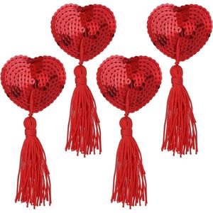 Allecto plus - Siliconen tepelstickers hartvormig zelfklevend rood - Set van 2 - Borstbeha met pailletten - Herbruikbaar - Dames - Eén maat