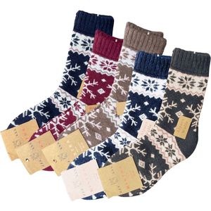 5 Paar - Alpaca Wollen Sokken - Maat 35-38 - Thermo - Wintersokken - Wandelsokken - Huissokken