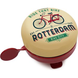 Fietsbel Rotterdam ride that bike in rood en cremekleur