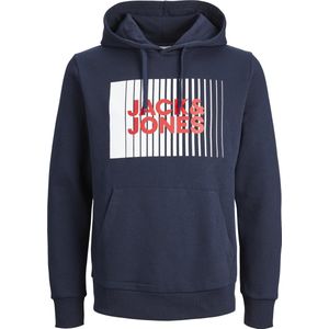 JACK & JONES Corp logo sweat hood play regular fit - heren hoodie katoenmengsel met capuchon - blauw - Maat: L