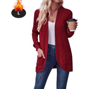 Nivard Vest Dames - Sweater - Sweaters - Hoodie - Warme Trui - Lang - Bordeauxrood - S