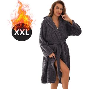 Bovista Badjas Dames - Fleece - Katoen - Badstof - Sauna - Hamam - Wafel - Bathrobe - Duster - Ochtendjas - Kimono - Spa - Donkergrijs XXL