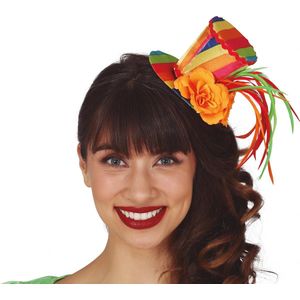 Guirca Carnaval verkleed mini hoge hoed voor diverse thema's - multi colour - ornamenten - diadeem - dames - clown