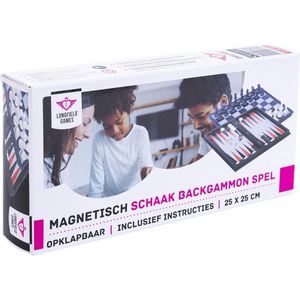 Longfield Games - Reis Schaak/Backgammon Opklapbaar Magnetisch Bord 25x25 cm - Geschikt voor 2 spelers