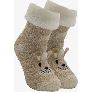 1 paar kinder huissokken konijn met antislip - Beige - Maat 27/30
