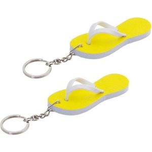 Set van 6x stuks sleutelhangers teenslippers 8 cm geel - Tropische Hawaii uitdeel cadeautjes speelgoed