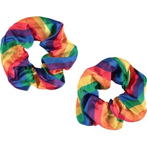 Apollo - Feest schrunchie - 2 stuks rainbow kleuren one size - Carnaval accessoires - Carnaval - Feestkleding